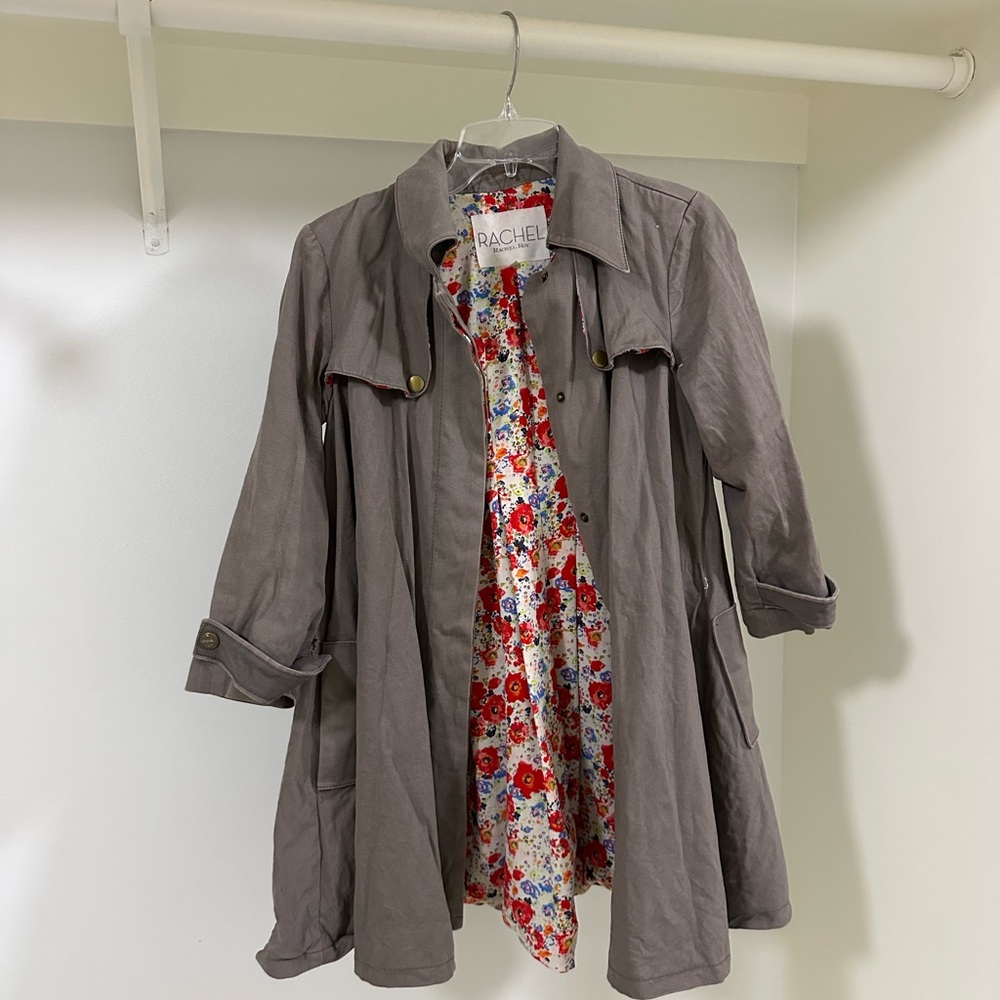 RACHEL Gray Trench Coat with Floral Lining